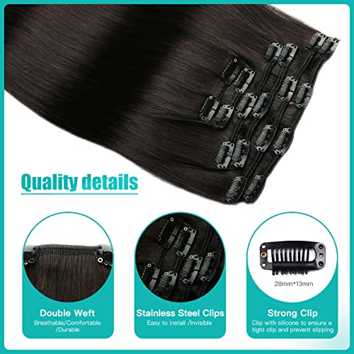 SURNEL Extensions Clip in Human Hair Natural Black Silky Straight Clip in Hair Extensions for Women 14 Inch 100g 6pcs Straight Thick Remy (C#1B - Image 2