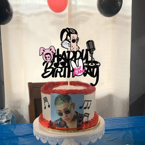 Glitter Birthday Bunny Cake Topper For Bad Bunny Music Star Roguish Knavish Rabbit Dj Disco Themed Happy Birthday Party Cake Decoration Baby Shower Celebration Party Supplies #TOP5