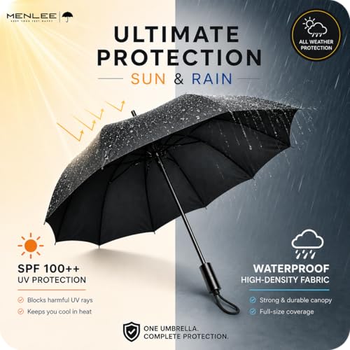 Image of 3 Fold Effortless Open & Close Umbrella for Rain & Sun Protection | SPF100++ UV Protection | Portable Foldable Umbrella for Travel | 43 Inch Wide Canopy, Windproof Auto Open Close Umbrellas