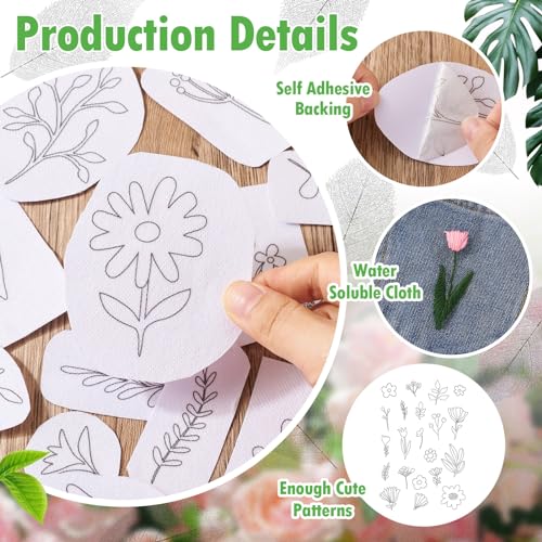Image of Magibeads 80Pcs Flower Leaf Water Soluble Stabilizer for Embroidery Floral Patterns Adhesive Stick and Stitch Embroidery Transfer Paper for Hand Sewing Beginners