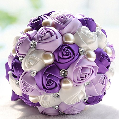 Abbie Home Romantic Bride Wedding Holding Bouquet Roses-Pearl Rhinestone Ribbon Décor (205Pu) #TOP4