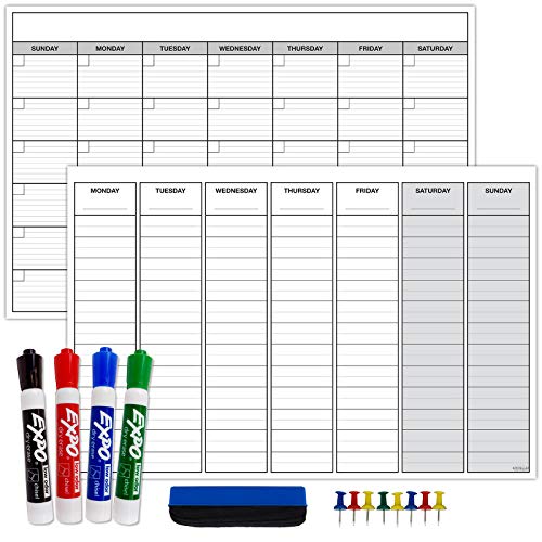 Grand calendrier effaçable à sec 61x91,4 cm double face avec planificateur mensuel et hebdomadaire