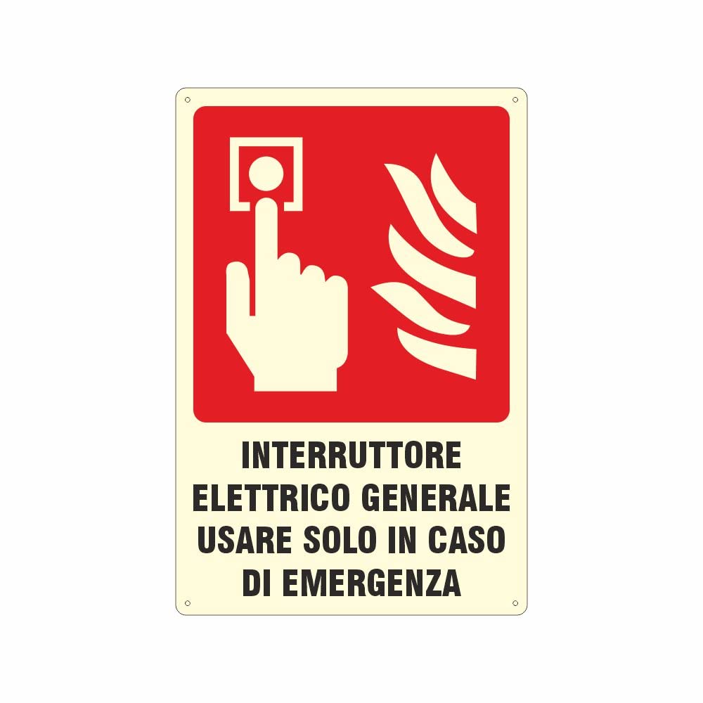 Cartello Antincendio Interruttore Generale | Adesivo O Alluminio 20x31 Cm | Resistente Ad Acqua E UV | Made In Italy