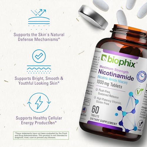 image for biophix B-3 Nicotinamide 1000 mg 60 Tablets Extra Strength Timed Relea