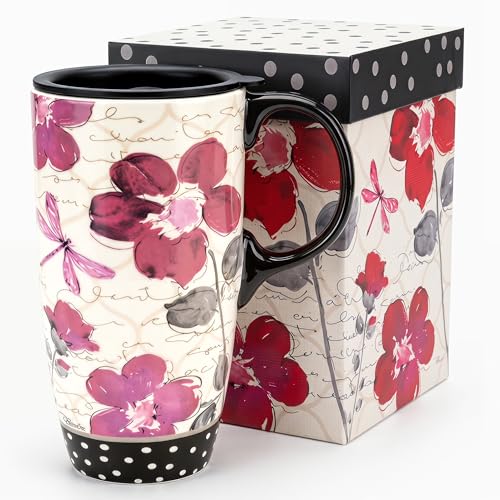 Vaso de cerámica DUSVALLY con tapa 17oz diseño floral miniatura 1