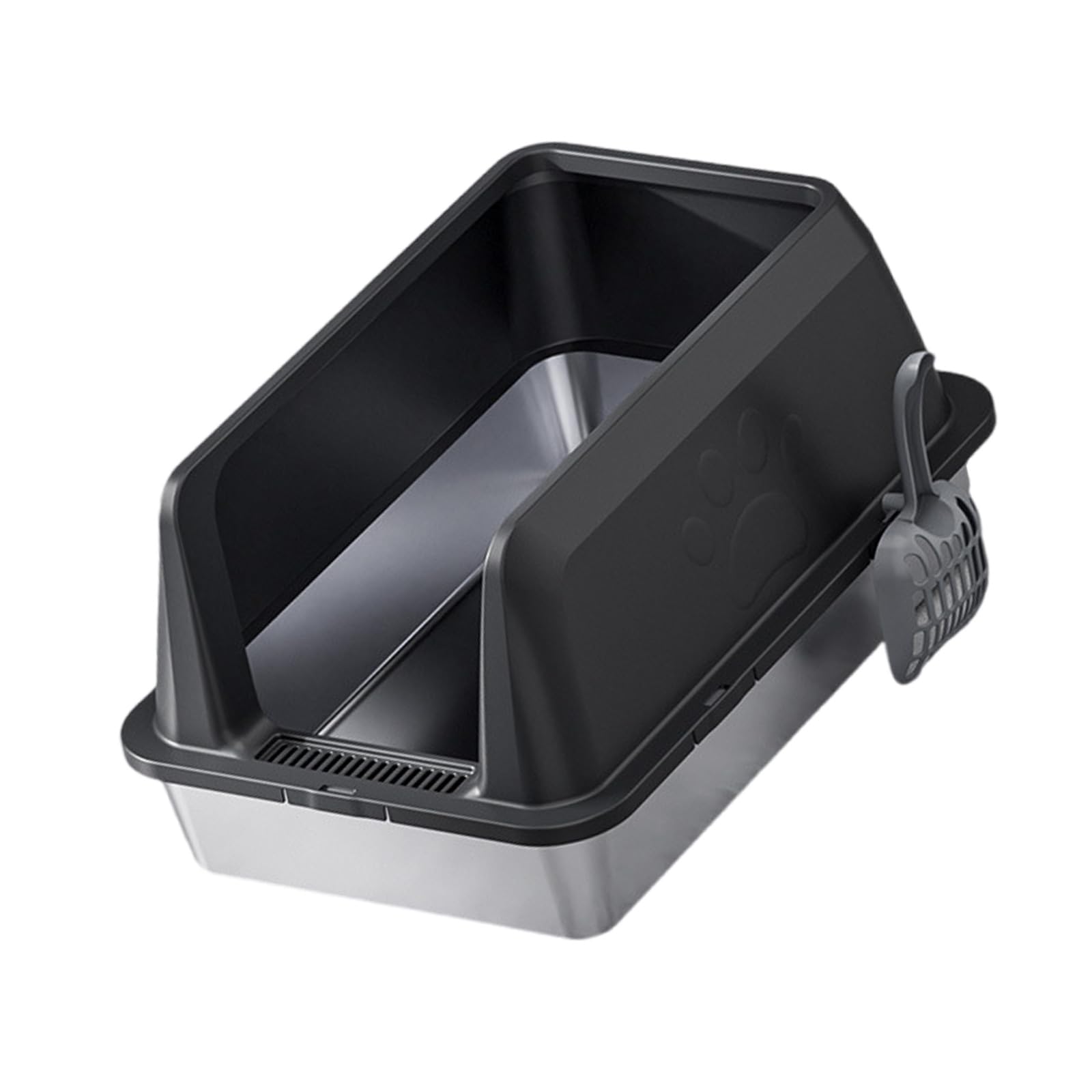 Lettiera per gatti in acciaio inox con design a spruzzi, facile da usare, per interni e WC di casa