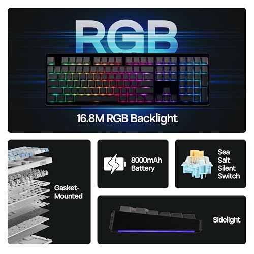 Image of MechLands EPOMAKER TH108 Full Size Mechanical Keyboard, Wireless Gaming Keyboard, 8000mAh Battery, Creamy Gasket, 108 Keys, Hot Swap, Custom Driver, RGB Backlights (Black, Sea Salt Silent Switch)