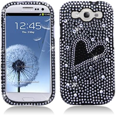 Aimo Wireless SAMI9300PCDI199 Bling Brilliance Premium Grade Diamond Case for Samsung Galaxy S3 i9300 - Retail Packaging - Black Heart