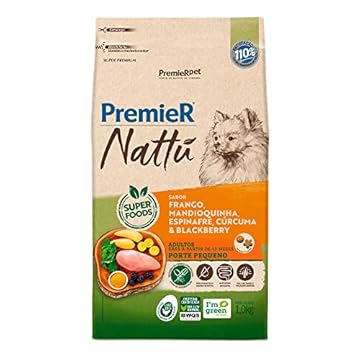 Ração Premier Nattu adulto Fra/Mandioq/Espin/Curcu/Blackberry Porte pequeno 1kg