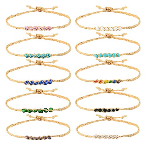 Tarsus Beaded Hemp Wish Friendship Ankle Bracelets Sets for Women Girls String Handmade Waterproof Yarn Adjustable Bracelets Party Favor 10 Pcs