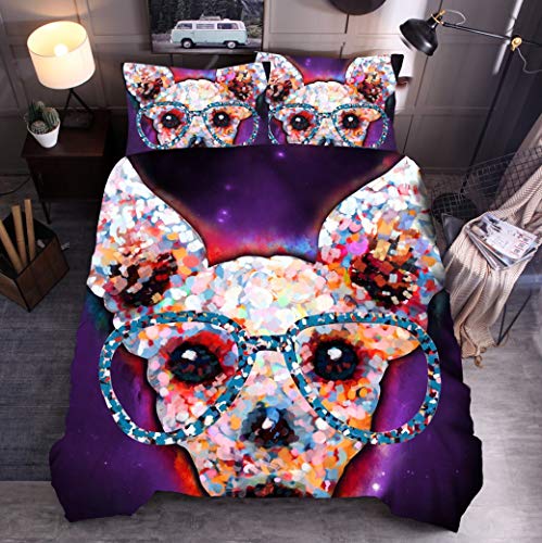 Housse de couette violet noir 3D en polyester infroissable et doux