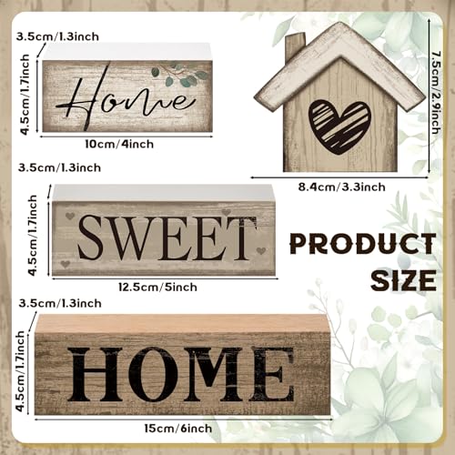 Image of Moucuny 4 Pcs Wooden Farmhouse Tabletop Decor Rustic Home Tiered Tray Decor Decorative Highland Cow Home Eucalyptus Block Signs Gift Farmhouse Table Decoration for Kitchen Shelf(House)
