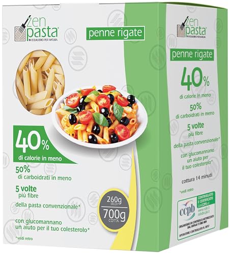 Zenpasta Penne Rigate con Farina di Konjac - Farina Konjac ad Alto Contenuto di Fibre e Basso Contenuto Calorico - Supporta il Colesterolo e la Digestione - 260g