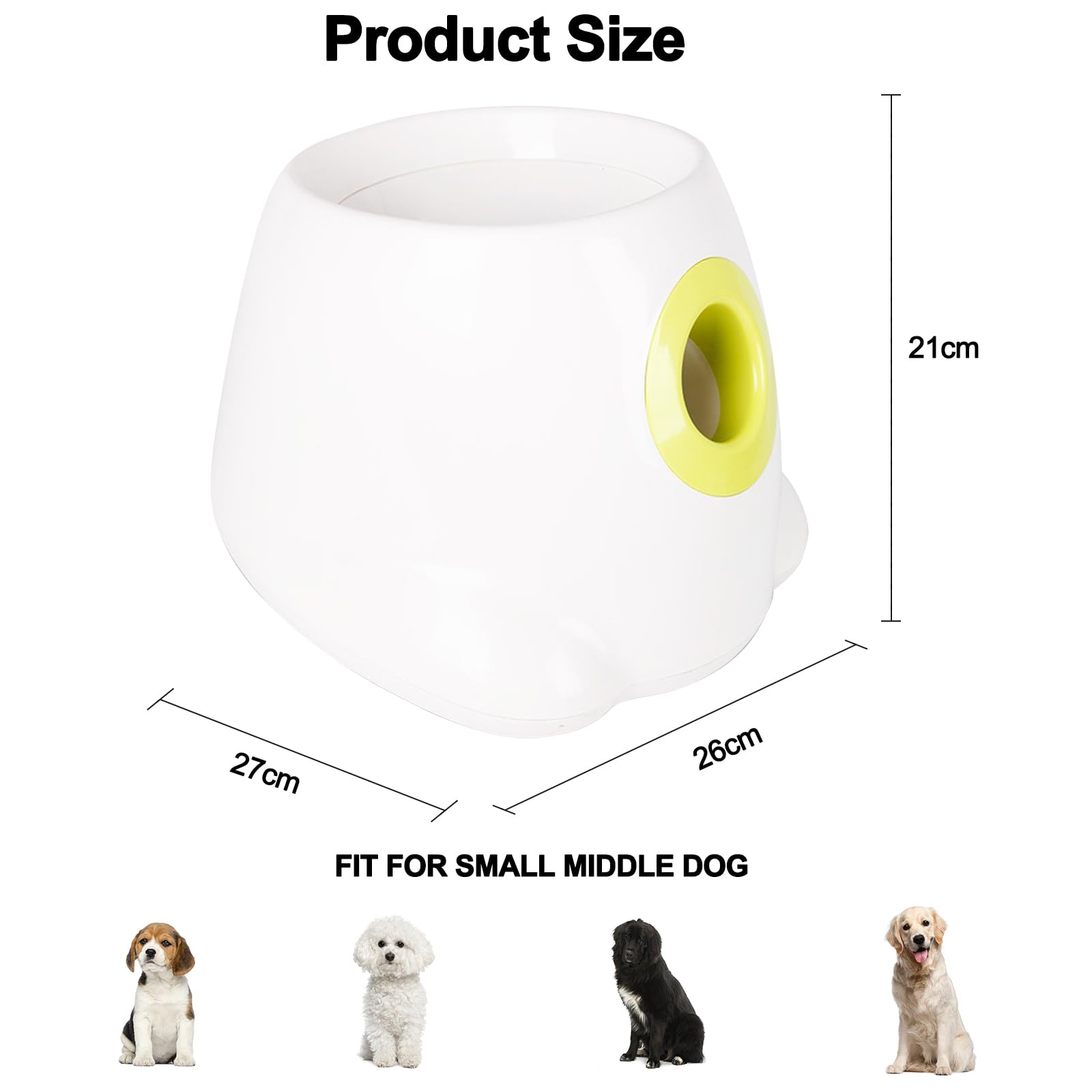 Galatée Lanceur Automatique De Balle, Machine Interactive De Lancement De Balle pour Chien, avec 3 Balles De Tennis Incluses, Lanceur De Balles pour Chiens pour Les Petits Et Moyens Chiens(Blanc)