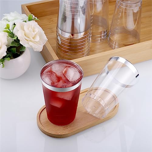 Hejo 60PCS Silver Rimmed Plastic Cups, 360 ml-12oz Plastic Glasses, Plastic Wine Glasses Reusable for Cocktail Champagne - Image 4