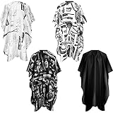 4 Pieces Salon Barber Cape Waterproof Hair Cutting Cape Haircut Styling Cape Hairdressing Cape with Elastic Hook for Barbers and Stylists (Black, White, Simple Prints, White Scissor Prints)