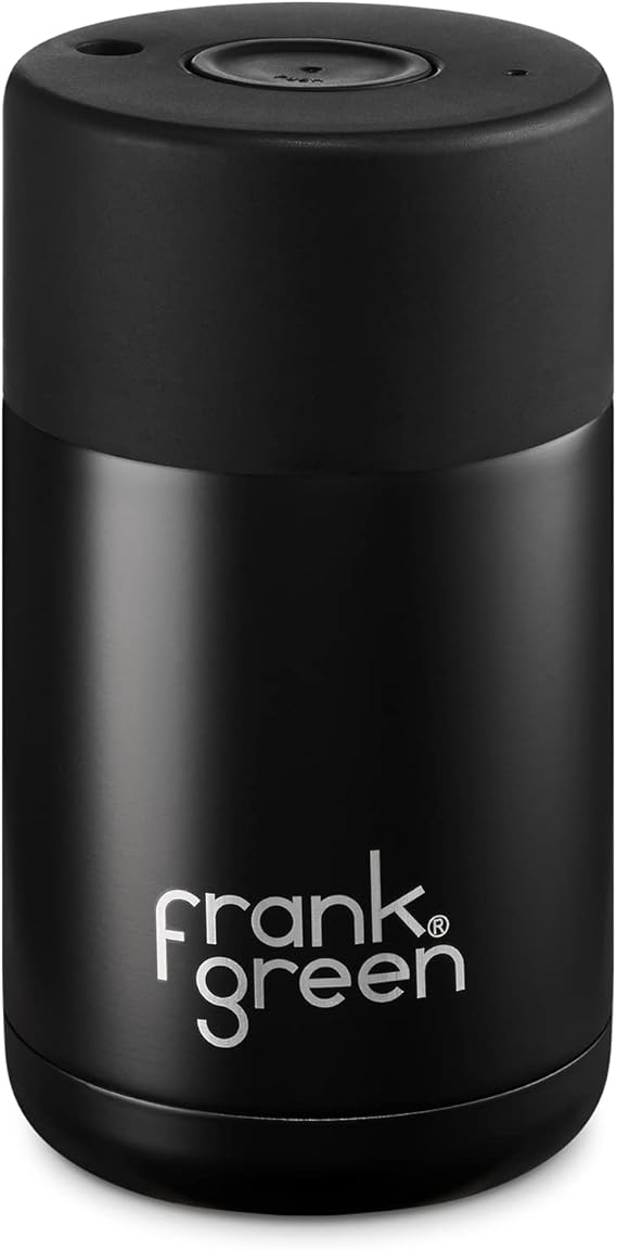 Frank Green Ceramic Reusable Cup with Push Button Lid, 10 oz Capacity