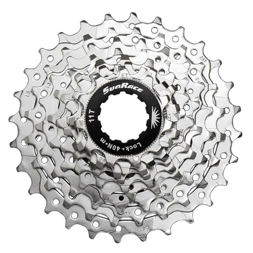 Cassette SunRace CSR91 nickelée à 9 vitesses avec écrou en alliage haute précision