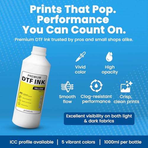 Image of DTF Ink Yellow 33.8 fl oz (1000ml) | High Opacity Clog-Free Formula | Compatible with ET8550 L1800 XP600 I3200 4720 XP15000 & All Printheads | Reliable Color Accuracy & Smooth Flow