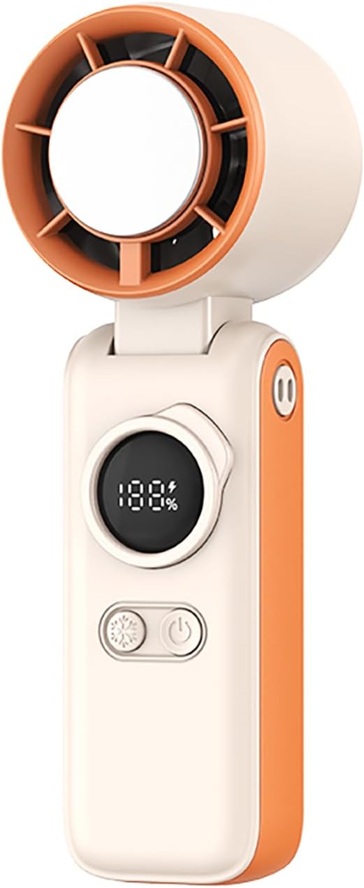 Portable Handheld Turbo Mini Fan with Semiconductor Ice Cooling,5 Gear Strong Wind,6000mAh Rechargeable Personal fan, Battery Operated,15H Work Hours,3 in 1 Hand Fans for Travel,Beach,Outdoor（Orange）