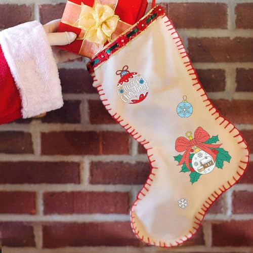 Image of Peacoblue Water Soluble Embroidery Patterns for Beginners, Christmas Crystal Ball Santa Claus Reindeer 4 Sheets with 20pcs, Wash Away Embroidery Pattern Stabilizer for Hand Sewing Lover Women Adults