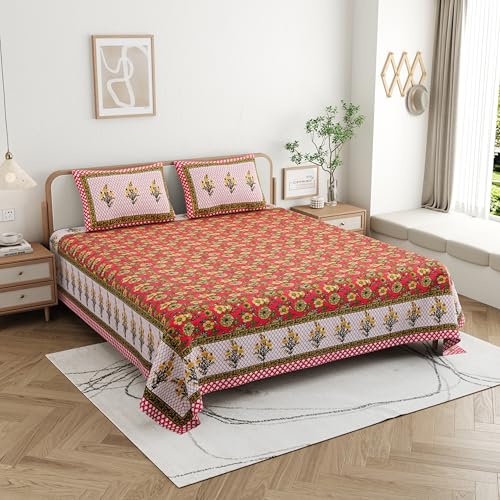 Image of Skin Friendly bedsheet Double Size Bed Cotton bedsheets for Double Size Bed, 1 Double Size bedsheet Cotton with Pillow Cover Set of 2 | 240 TC Soft Bed Sheet Double Size