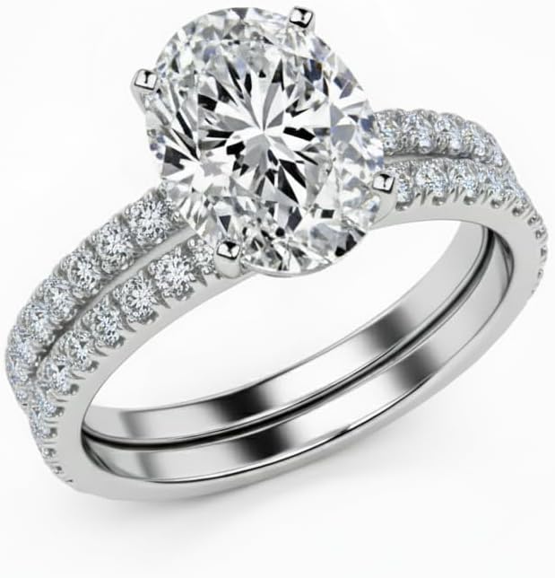 3 Carat Oval Cut Moissanite Engagement Ring set for Women 925 Sterling Silver 18K Gold Plated Bridal Set Ring(VVS1 D Color)