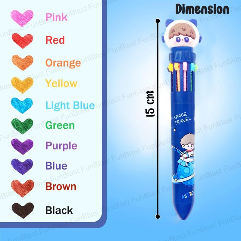 Image of FunBlast 10 In 1 Ball Pens for Writing - Cartoon Design Lightweight Ball Pen with Comfortable Grip for Extra Smooth Writing, Stationery for School & Office, Birthday Return Gift (Space)