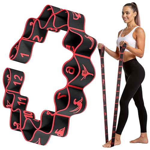 GHCTFE Stretch Bands for Exercise, 12 Loops Numbered Stretch Strap for Physical Therapy, Yoga, Pilates, Rehab & Flexibility, Non-Slip Leg Fabric Resistance Bands for Home Workout, Dance & Gymnastics