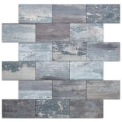 DICOFUN Distressed Wood Peel and Stick Backsplash Wall Tiles, 12"x12" Thick PVC Subway Tile for Kitchen Backsplash, 1 Sheet