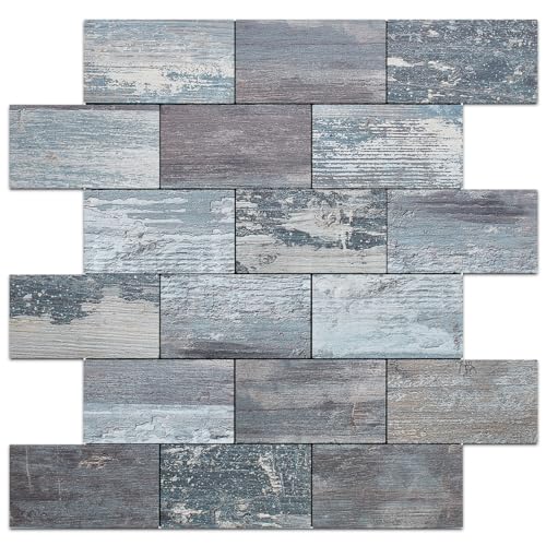 DICOFUN Distressed Wood Peel and Stick Backsplash Wall Tiles, 12"x12"