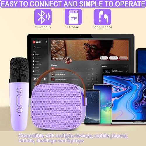 Image of Mini Karaoke Machine for Kids & Adult, 4-12 Years Old Girls Christmas Birthday Gift, Karaoke Toys Gifts for Girls Ages 4, 5, 6, 7, 8, 9, 10, 12 +Year Old Birthday Party Light Purple