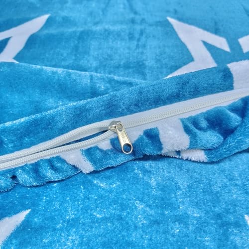 Image of Winter Premium Flannel Velvet Warm Duvet Cover Quilt Cover | Rajai Cover | Blanket Cover | Comforter Cover Single Size 60x100 inches Woollen (Bright Blue & White Star, Single Bed)