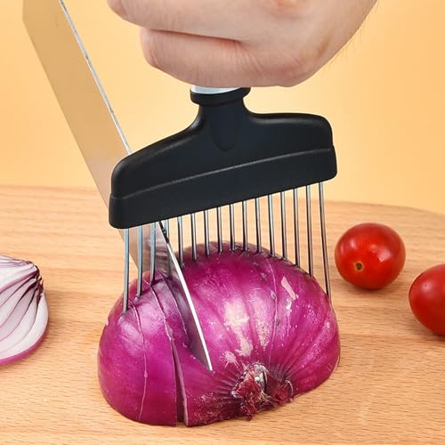 Zwiebelgabel Edelstahl, Stainless Steel Onion Cutter Holder, Zwiebelnadeln,Gemüsezerkleinerer Küchenwerkzeuge Tomate Zwiebel Gemüse Slicer zum Schneiden von Fleisch, Gemüse, Obst (Silver, One size)