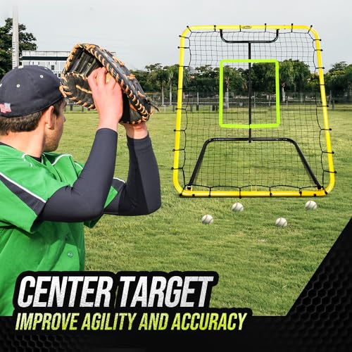 PLAYAPUT Baseball Rebounder Net - 4x4.5FT Baseball Pitchback Net for Pitching and Fielding Training, Angle Adjust Bounce Back Net