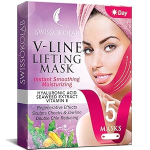 SWISSÖKOLAB V shape lifting up Face Mask Chin Up Patch Double Chin Reducer Chin Contour Tightening Firming Face Lift Tape Mask V-Line Neck Lifting Patches V Shaped Slimming Face Mask 5 pcs