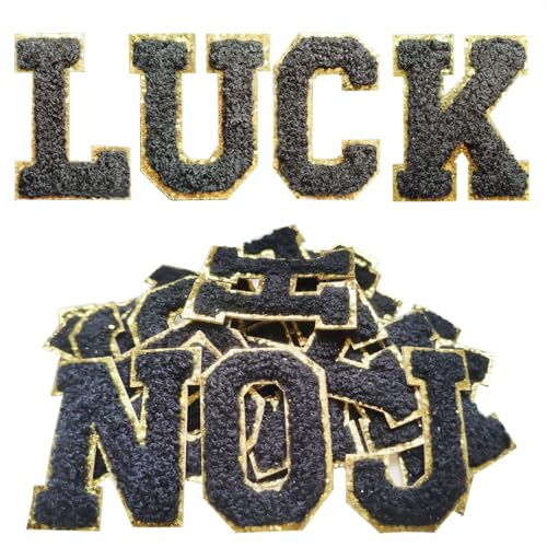 Self Adhesive Letter Patches 26Pcs,A-Z Chenille Letters Stickers,Alphabet Patch for Clothes,Shoes,Bags,Phone Case,Hat, DIY Accessories Black