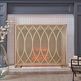 ksxnkhk Single Panel Iron Fireplace Screen - Modern, Gold Finish, Overlapping Lens Design, Fine Mesh Spark Guard for The Living Room Indoor Use, 41" W x 30.75" H - Image 1