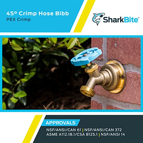 Image of SharkBite 1 /2 x 3 /4 Inch MHT Brass Crimp 45 Degree Hose Bibb, PEX Pipe, PE-RT, UC24632Z