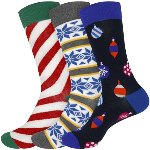 BambooMN Men's Christmas Socks Cotton Colorful Design Fashion Novelty Dress Xmas Theme Socks - Assorted Packs