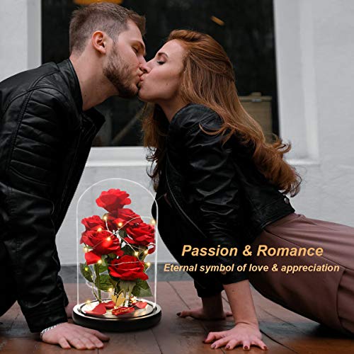 Christmas Day Flowers Gifts for Women,Beauty and The Beast Rose,Artificial Silk Rose Preserved Forever in Glass Dome,Anniversary,Thanksgiving,Birthday Gifts Flower Roses Gifts for Mom Wife Girlfriend - Image 6