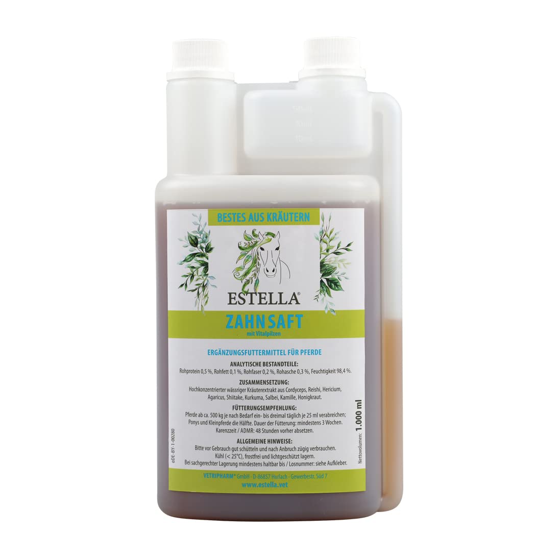 ESTELLA Zumo Dental con Hongos vitales + Concentrado de Hierbas | para Caballos con Problemas dentales | EOTRH | promueve la Flora de la mucosa Dental + Boca | sin azúcar + Alcohol