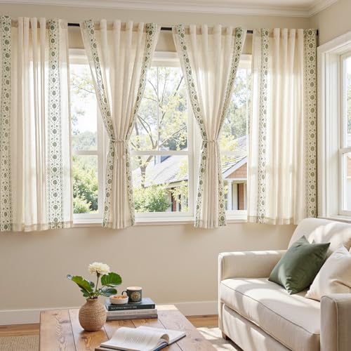jinchan Weslie Boho Curtains for Bedroom 4 Pack Sage Green