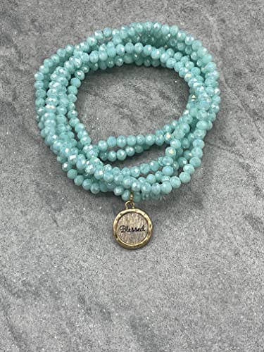 Kiwibonbon Beaded Bracelets Glass For Women Girls Stretch Bracelets Set, Mint Blessed, One Size (55Mm Inner Diameter) #TOP3
