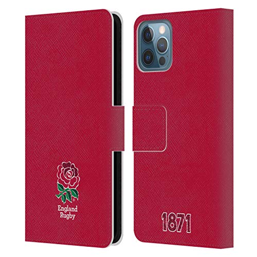Carcasa iPhone 12 Pro tipo libro England Rugby Union roja para el día a día y oficina