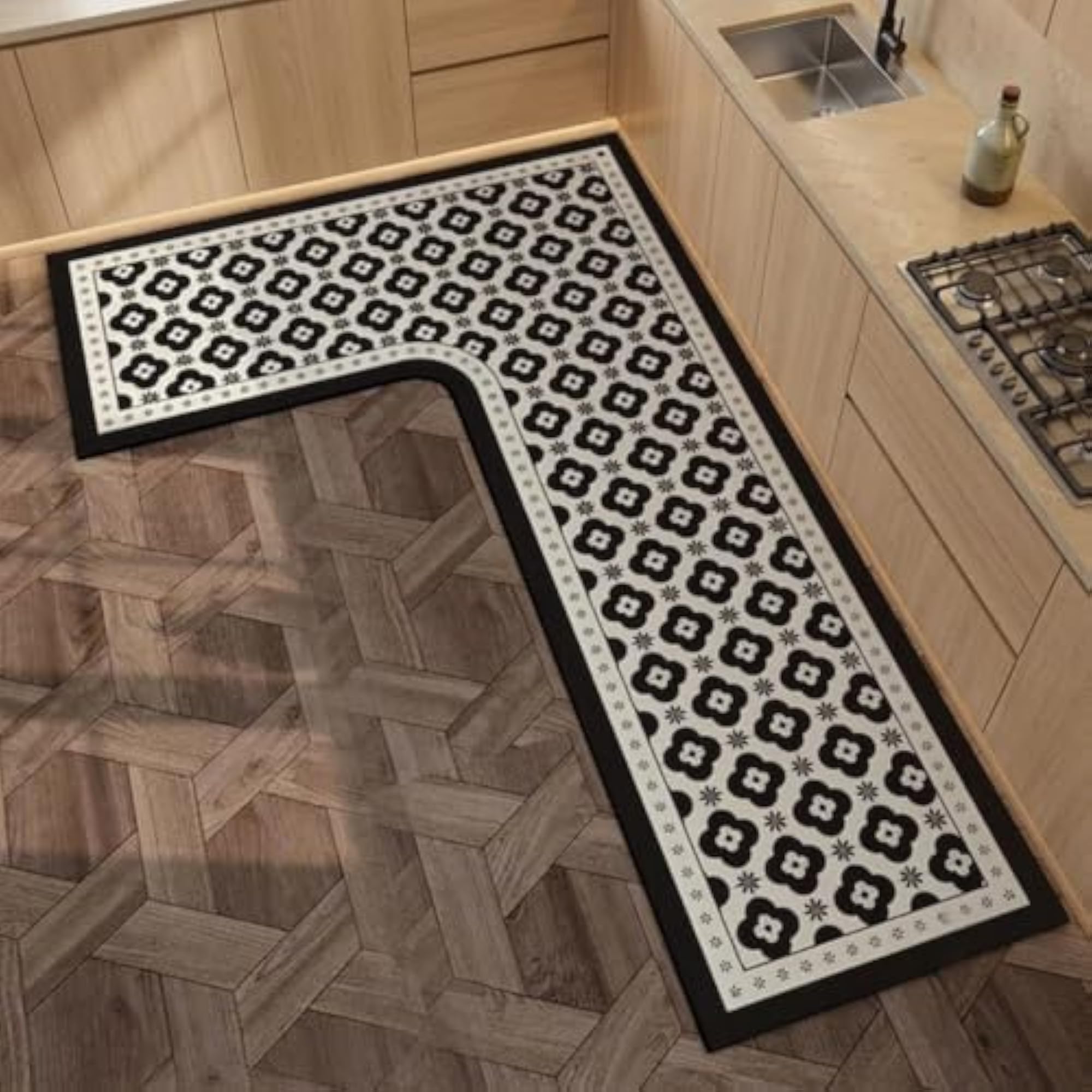 L Shaped Kitchen Floor Mat, Non Skid, Washable