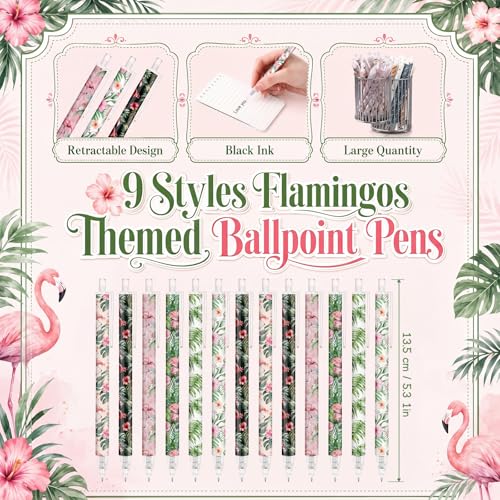 Image of Jetec 60 Pcs Flamingos Pens Bulk Summer Tropical Flamingos Party Favors Retractable Office Supplies Gift for Student Teacher Writing Journal Planning Notepad Desk Decor for Coworker Staff Birthday