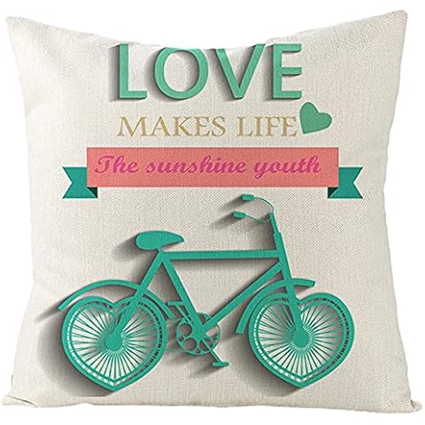 Daesar Green Heart Bicycle Pillowcase 45x45CM Cover