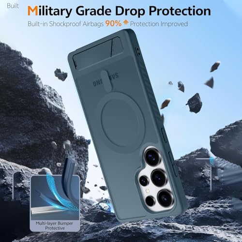 Image of KARWAN Ultra Hybrid Matte Back Cover Case Compatible with Stand Magnetic for Samsung Galaxy S23 Ultra | Mag-Safe Wireless Charging | Camera Bump Protection -(Blue)