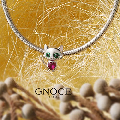 Image of GNOCE Embraces Heart Gemstone Bead Charms 925 Sterling Silver Rabbit Horse Triceratops Snake Monkey Cat Platypus Sloth Bear Pig Yak Ghost Matryoshka Doll Jewelry Gift for Women